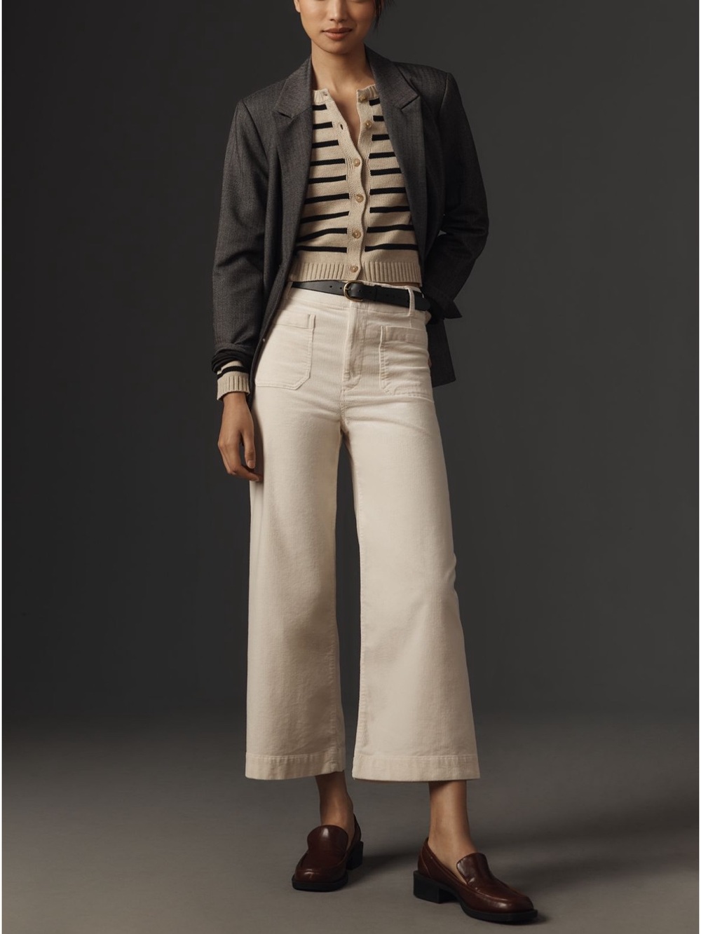 Maeve Anthropologie The Colette Pants Ivory High Rise Cropped Corduroy Sz 34 NEW - Picture 2 of 13